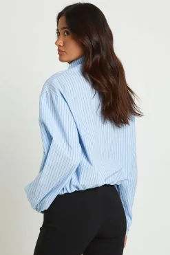 Chemise En Popeline Rayée À Col Montant
