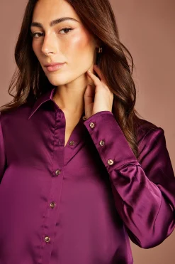 Chemise En Satin Beige Lisa À Manches Longues