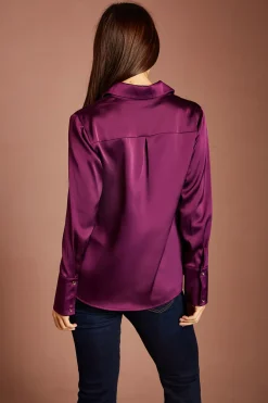 Chemise En Satin Beige Lisa À Manches Longues
