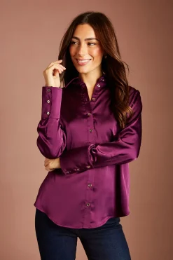 Chemise En Satin Beige Lisa À Manches Longues