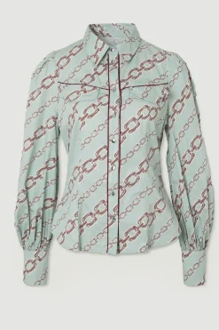 KarenMillen Chemise en Satin de Coton à Manches Volumineuses<Femme Tops