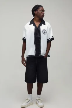 Chemise En Satin Oversize À Manches Courtes Imprimé Bordure Mondiale