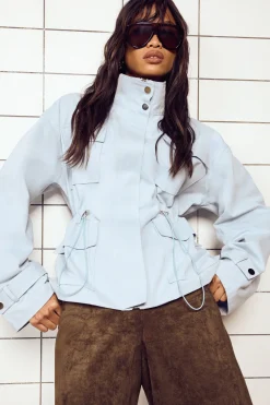 Chemise En Sergé Col Montant Avec Taille Cintrée