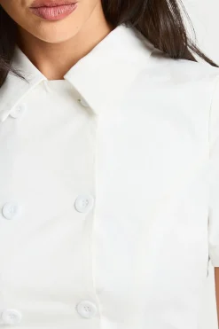 boohoo Chemise En Sergé À Manches Courtes Double Boutonnage<Femme Tops