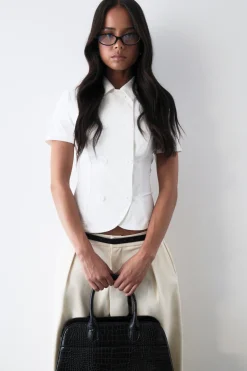 boohoo Chemise En Sergé À Manches Courtes Double Boutonnage<Femme Tops