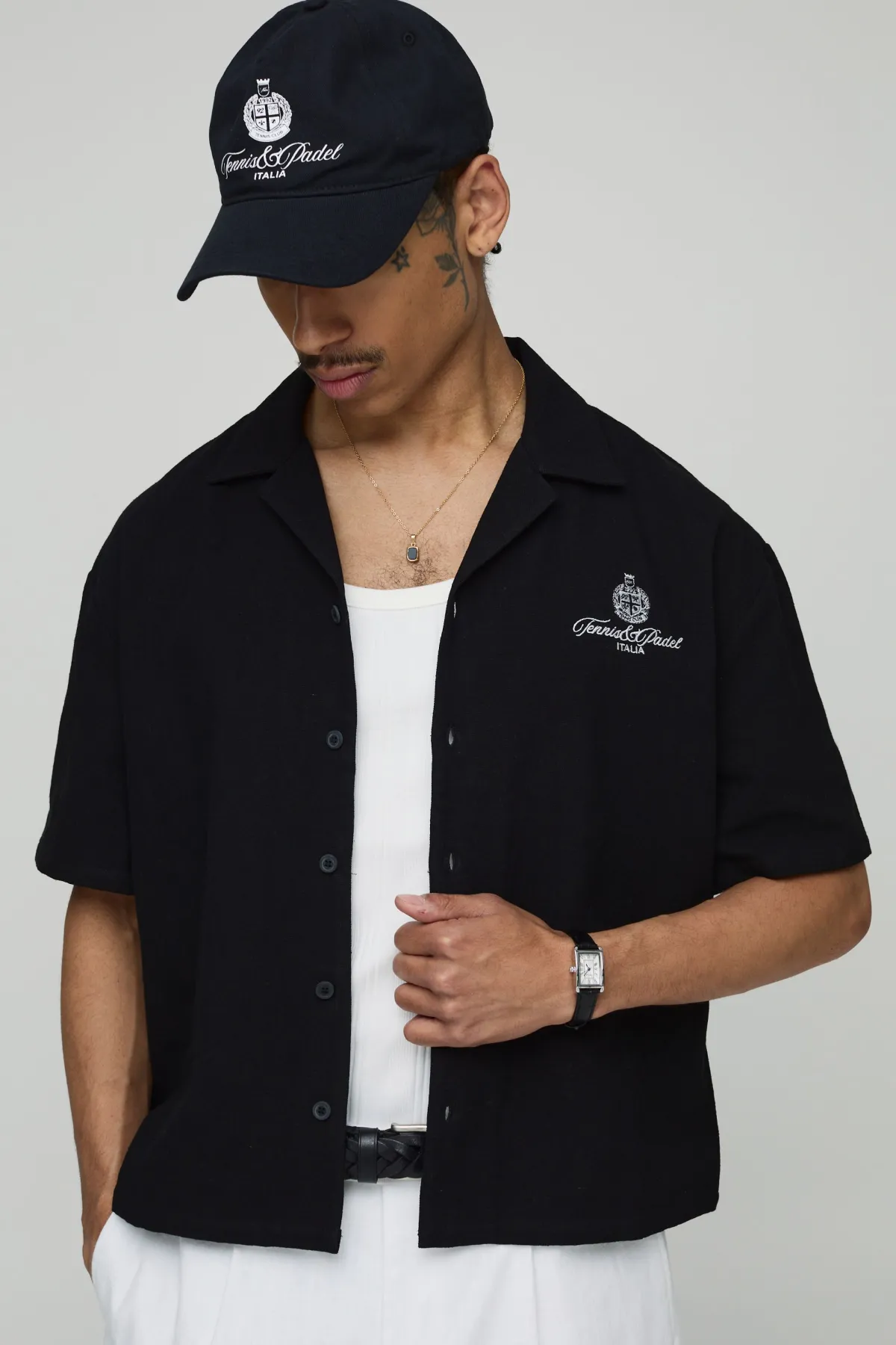 boohooMAN Chemise en toile surdimensionnée et à coupe boxy pour tennis et padel<Homme Chemises