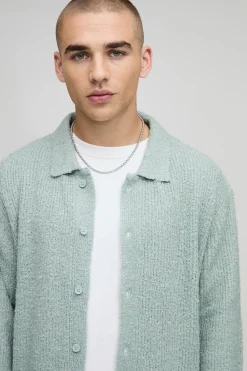 boohooMAN Chemise en tricot brossé à coupe boxy<Homme Chemises|Maille