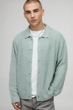 boohooMAN Chemise en tricot brossé à coupe boxy<Homme Chemises|Maille