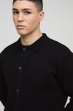 boohooMAN Chemise en tricot à col régulier<Homme Chemises|Maille