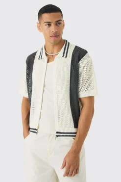 Chemise en tricot oversize, à coupe carrée et points ouverts avec zip