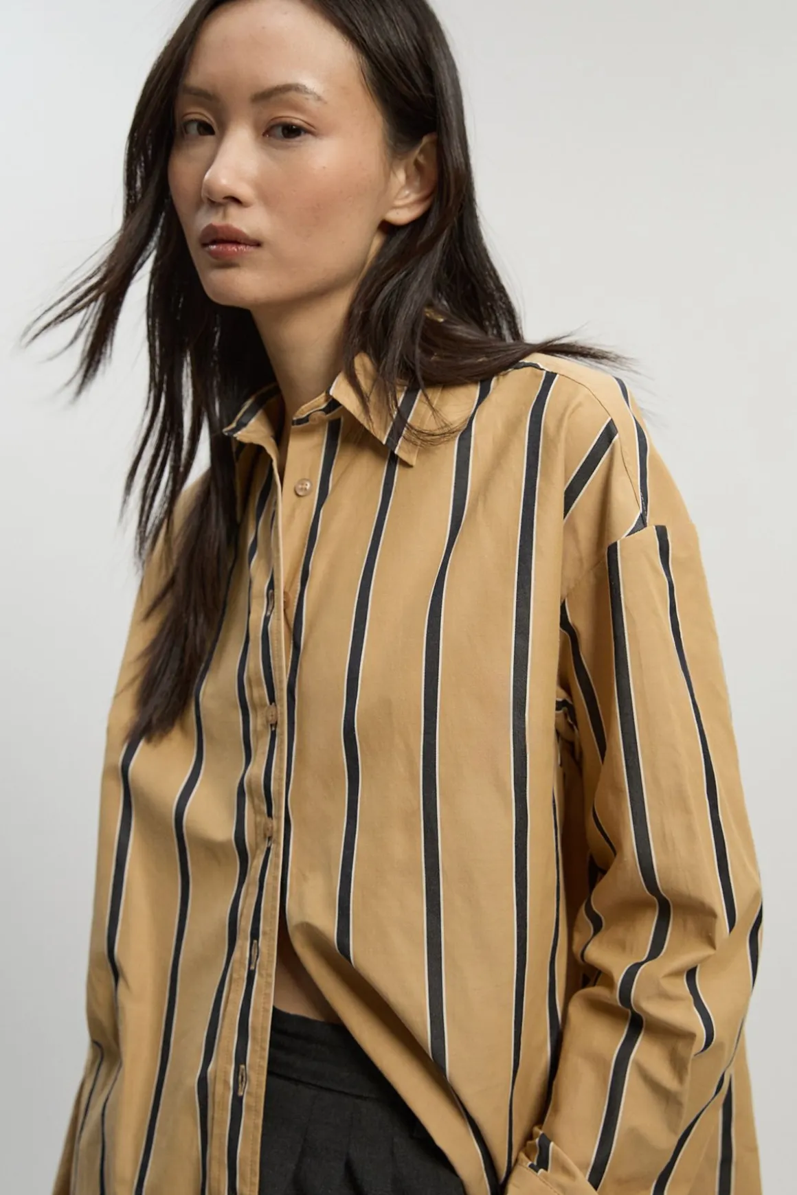 Chemise Essentielle Rayée en Coton Oversize Ajustée Petite Taille