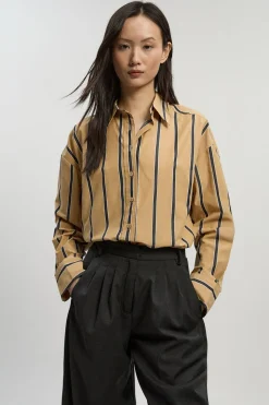 Chemise Essentielle Rayée en Coton Oversize Ajustée Petite Taille