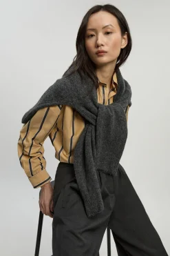 Chemise Essentielle Rayée en Coton Oversize Ajustée Petite Taille