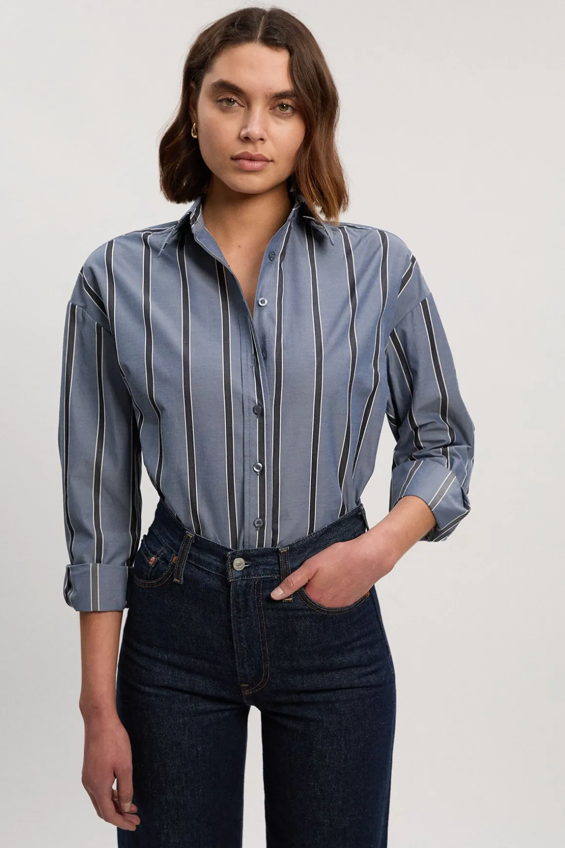 Chemise Essentielle Rayée en Coton Coupe Oversize Ajustée