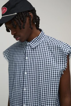 boohooMAN Chemise Flanelle À Carreaux Oversize Coupe Boxy Sans Manches Coutures Brutes<Homme Chemises Grande Taille|Chemises