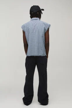 boohooMAN Chemise Flanelle À Carreaux Oversize Coupe Boxy Sans Manches Coutures Brutes<Homme Chemises Grande Taille|Chemises