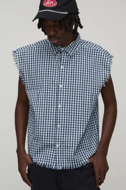 boohooMAN Chemise Flanelle À Carreaux Oversize Coupe Boxy Sans Manches Coutures Brutes<Homme Chemises Grande Taille|Chemises