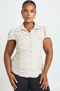 Chemise Froncée À Pois Grande Taille