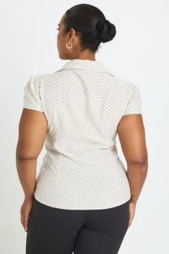 Chemise Froncée À Pois Grande Taille