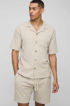 Chemise gaufrée surdimensionnée à surpiqûres contrastées & short ample