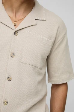 Chemise gaufrée surdimensionnée à surpiqûres contrastées & short ample