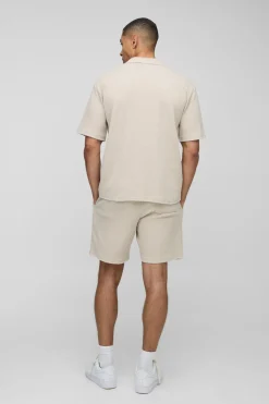Chemise gaufrée surdimensionnée à surpiqûres contrastées & short ample