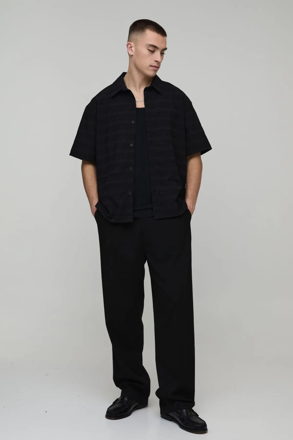 boohooMAN Chemise Géométrique Surdimensionnée À Col Et Manches Courtes<Homme Chemises