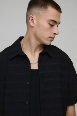 boohooMAN Chemise Géométrique Surdimensionnée À Col Et Manches Courtes<Homme Chemises