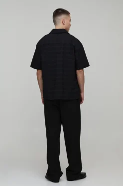 boohooMAN Chemise Géométrique Surdimensionnée À Col Et Manches Courtes<Homme Chemises