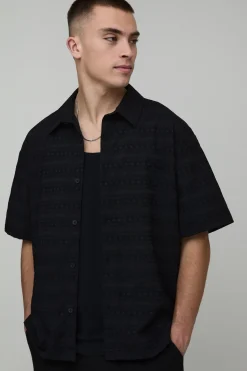 boohooMAN Chemise Géométrique Surdimensionnée À Col Et Manches Courtes<Homme Chemises
