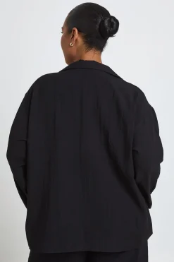Chemise Grande Taille Aspect Lin Manches Longues