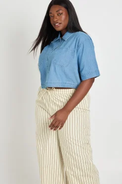 Chemise Grande Taille Chambray Courte Longue Avec Poche