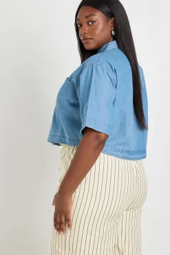 Chemise Grande Taille Chambray Courte Longue Avec Poche