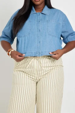 Chemise Grande Taille Chambray Courte Longue Avec Poche
