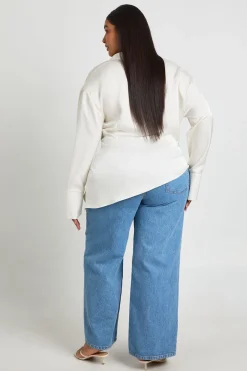 Chemise Grande Taille Col Bénitier En Satin