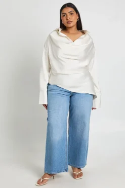 Chemise Grande Taille Col Bénitier En Satin