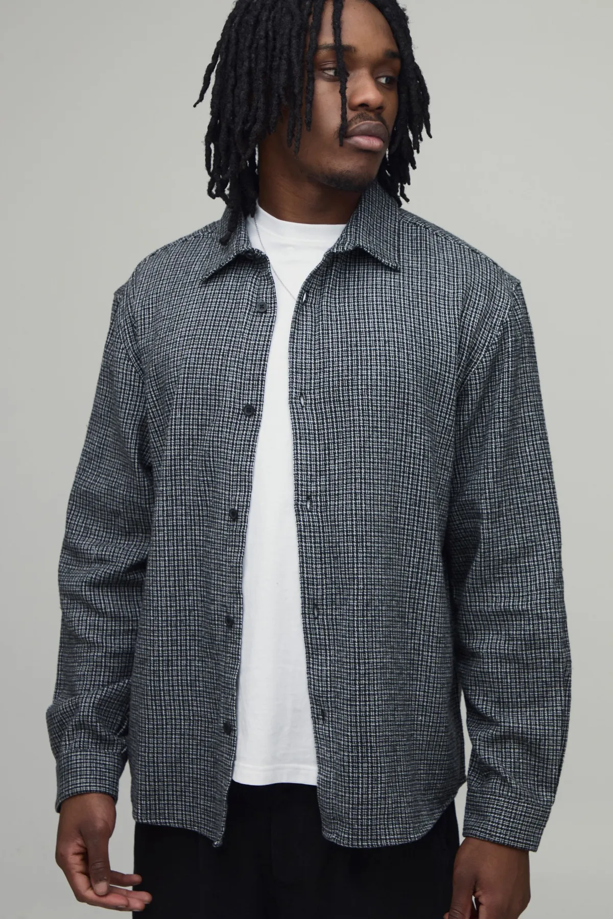 boohooMAN Chemise Grande Taille Coupe Oversize Ourlet Arrondi Micro Carreaux<Homme Chemises|Tout Afficher