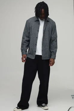 boohooMAN Chemise Grande Taille Coupe Oversize Ourlet Arrondi Micro Carreaux<Homme Chemises|Tout Afficher