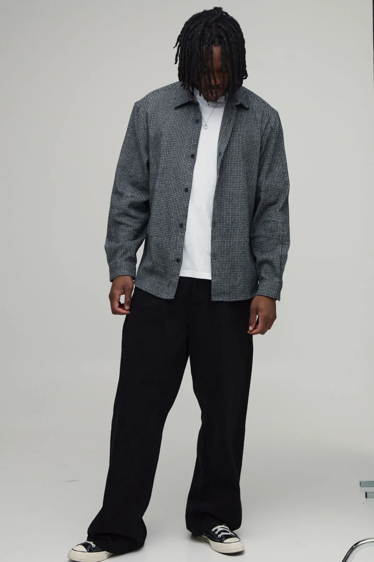 boohooMAN Chemise Grande Taille Coupe Oversize Ourlet Arrondi Micro Carreaux<Homme Chemises|Tout Afficher