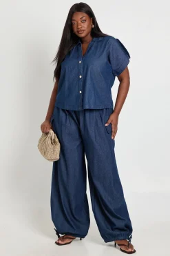 boohoo Chemise Grande Taille En Chambray À Manches Courtes Avec Boutonnage<Femme Tops