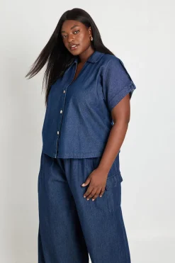 boohoo Chemise Grande Taille En Chambray À Manches Courtes Avec Boutonnage<Femme Tops