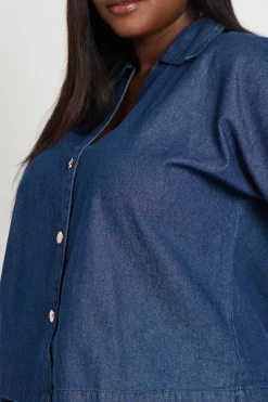 boohoo Chemise Grande Taille En Chambray À Manches Courtes Avec Boutonnage<Femme Tops