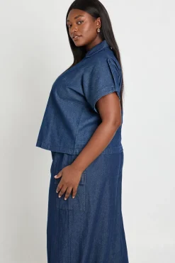boohoo Chemise Grande Taille En Chambray À Manches Courtes Avec Boutonnage<Femme Tops