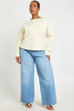 boohoo Chemise Grande Taille À Encolure Asymétrique Et Manches Ballon<Femme Tops