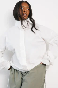 boohoo Chemise Grande Taille En Coton Col Cheminée<Femme Tops D’Automne|Tops