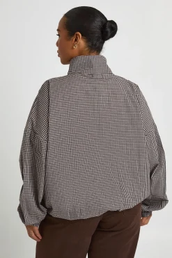 Chemise Grande Taille En Coton Col Montant Avec Cordon De Serrage
