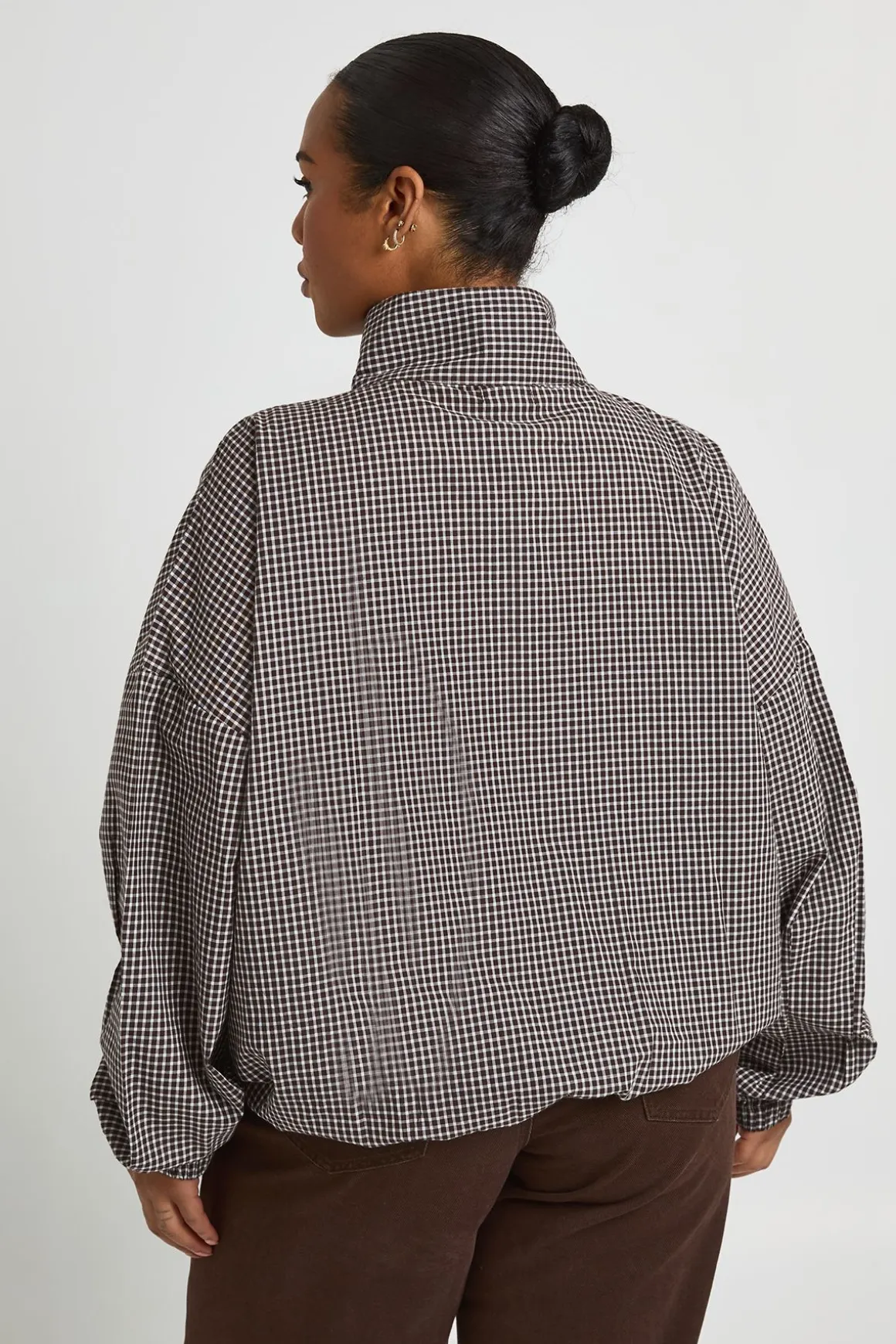 Chemise Grande Taille En Coton Col Montant Avec Cordon De Serrage