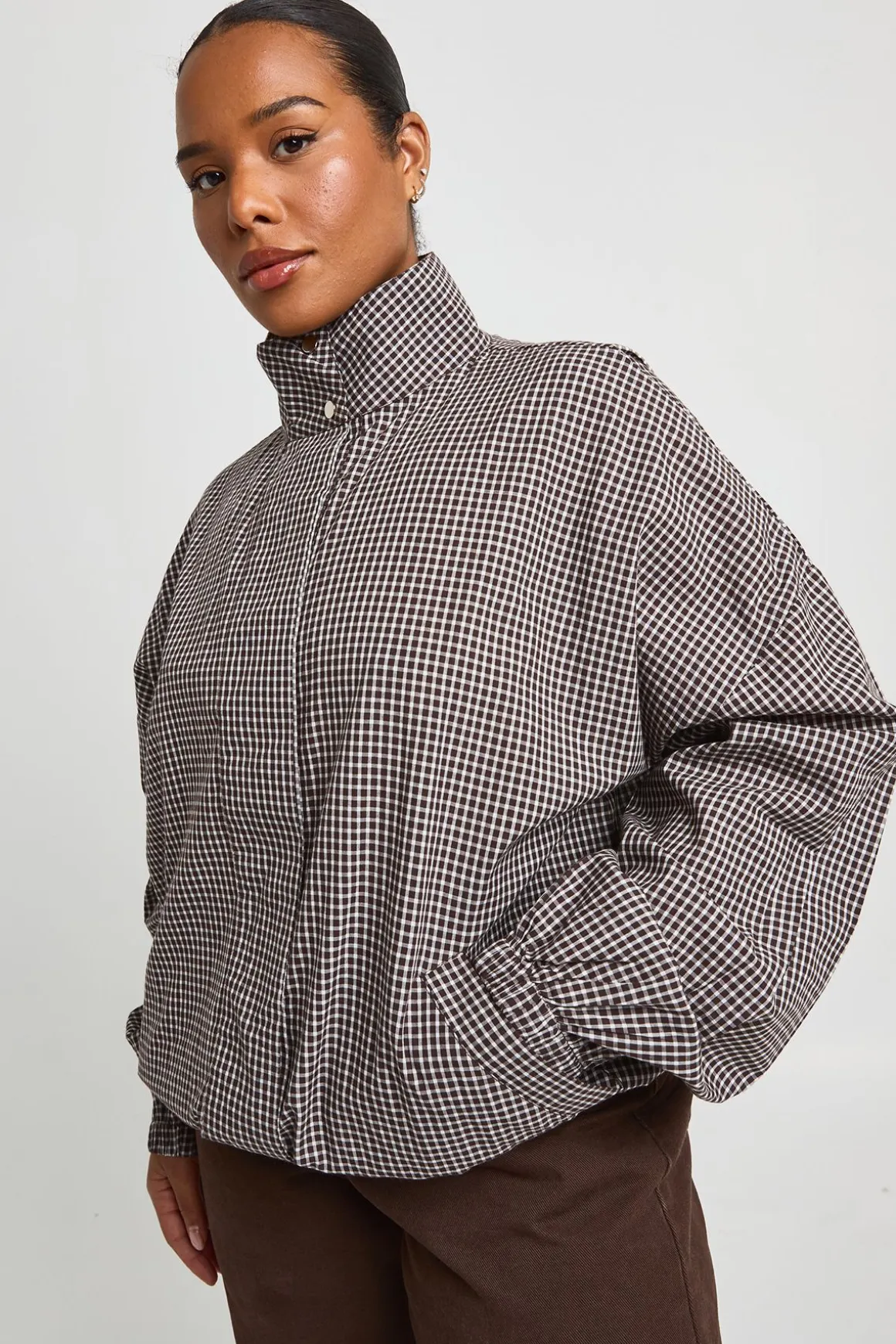 Chemise Grande Taille En Coton Col Montant Avec Cordon De Serrage