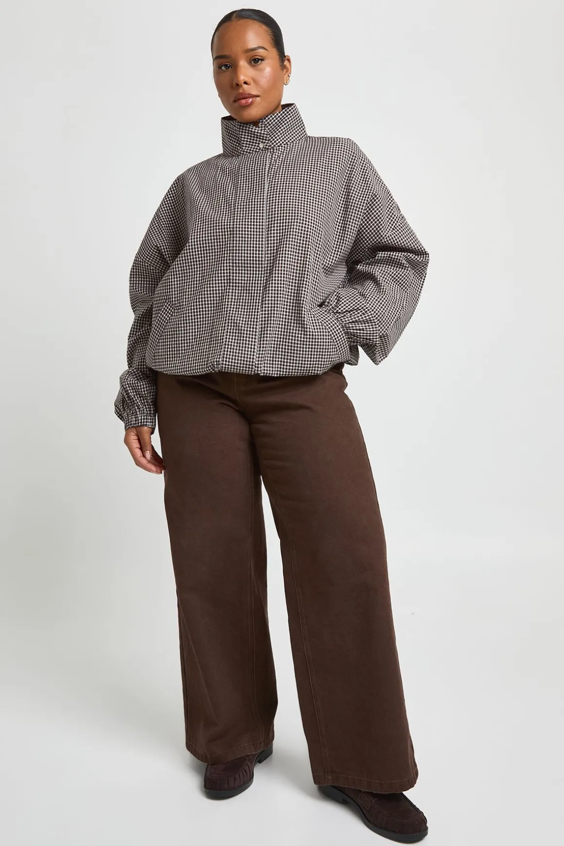 Chemise Grande Taille En Coton Col Montant Avec Cordon De Serrage