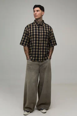 Chemise Grande Taille En Flanelle À Manches Courtes Coupe Oversize Ourlet Courbe Essentielle